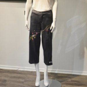 Slate Peau de Soie Embroidered Cropped Pant